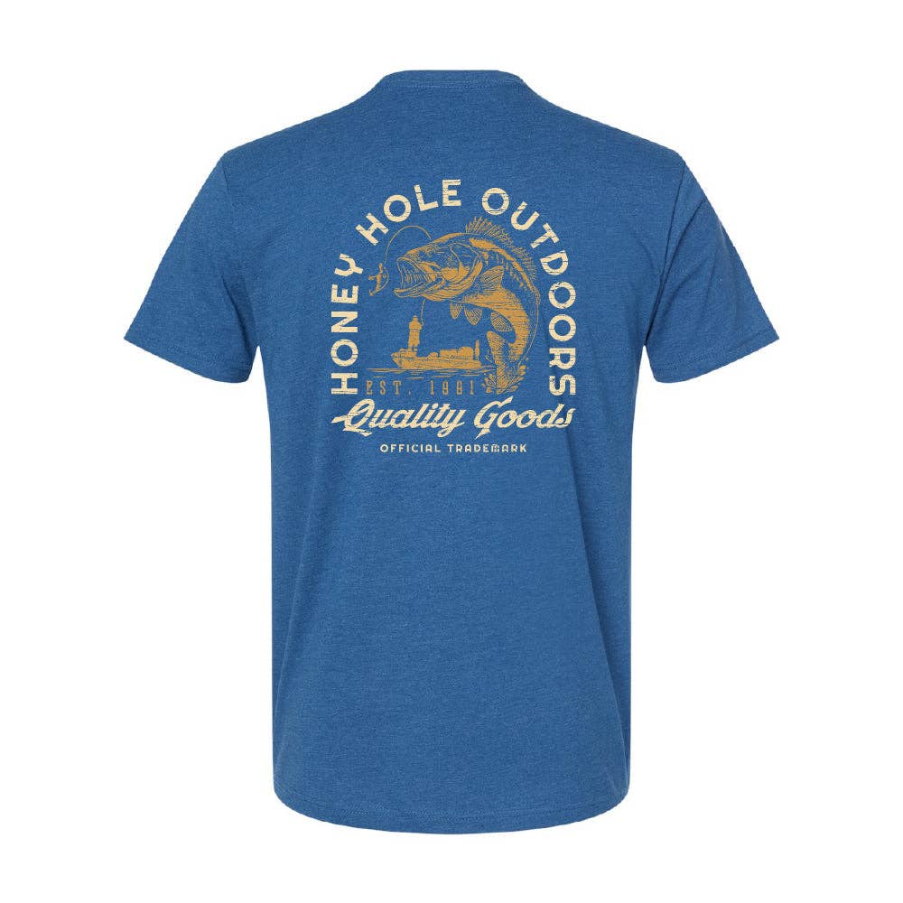 Honey Hole Short Sleeve - Bass n Boat - Heather Cool Blue