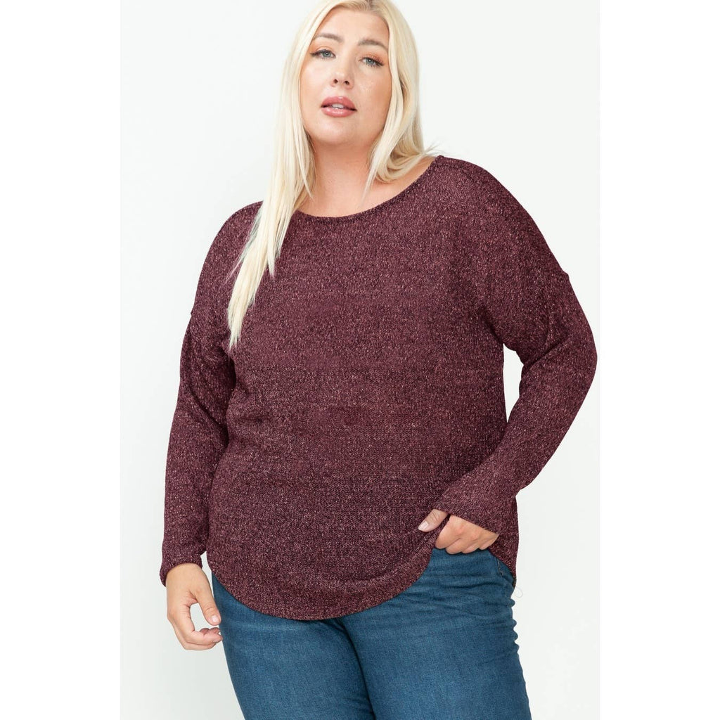 Plus Size Holiday Long Sleeve Lurex Knit Top- FINAL SALE 50% OFF