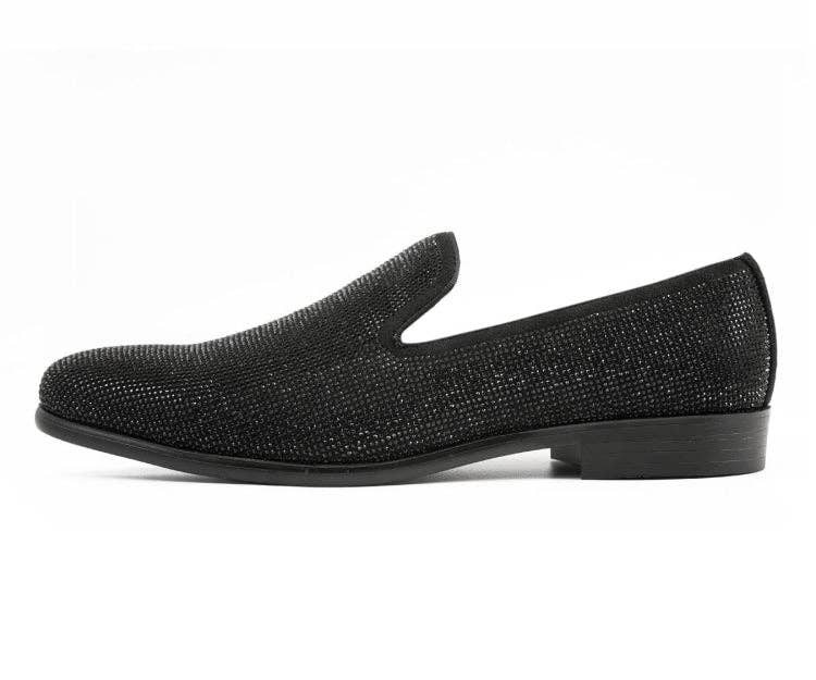 Dazzle Slip-On Dress Loafer - Black Embellished Rhinestone