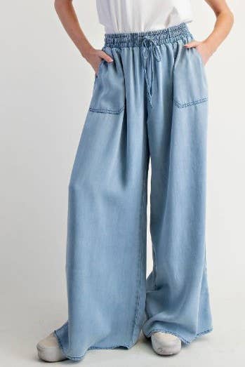 Wide Leg High Waist Chambray Pant