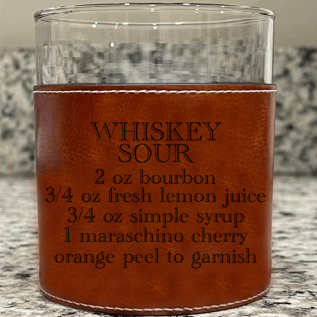 Whiskey Sour Cocktail Recipe Faux Leather Rocks Glass