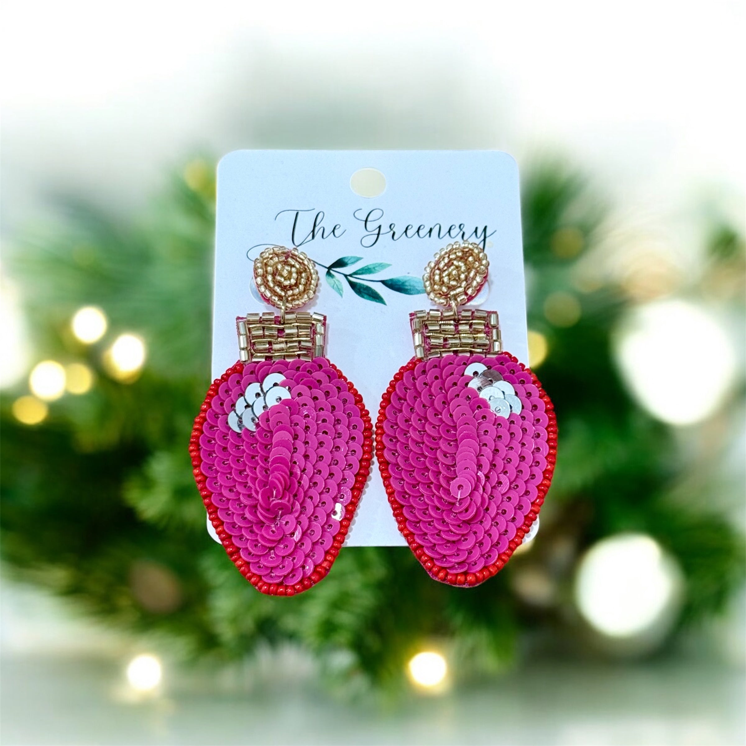 Sequin Christmas Light Bulb Earrings - Pink