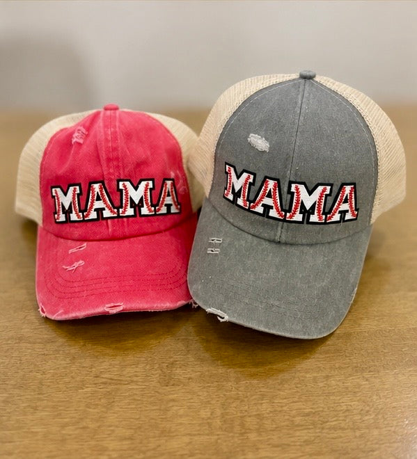 Baseball Mama Ponytail Trucker Hat
