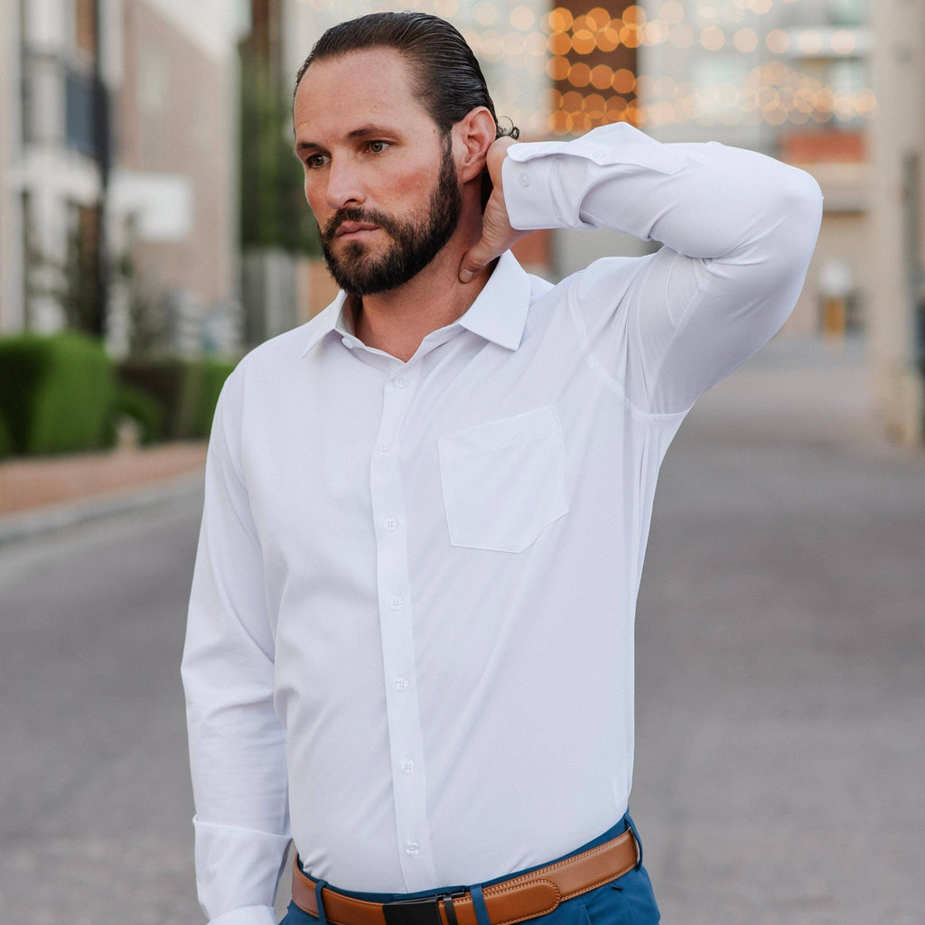 Hustle Performance Dress Shirt - White Long Sleeve