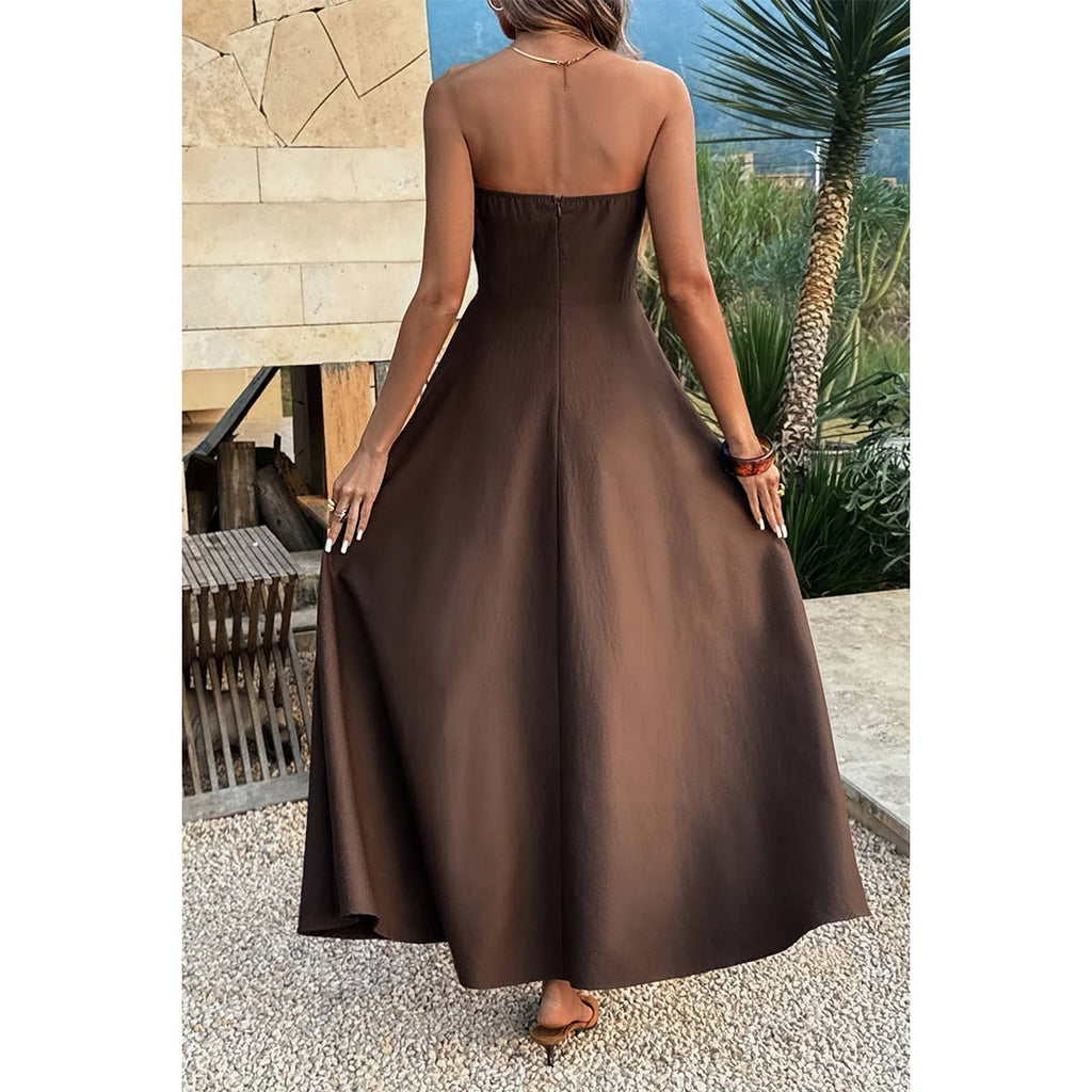 Strapless Sleeveless Solid Fit Full Dress