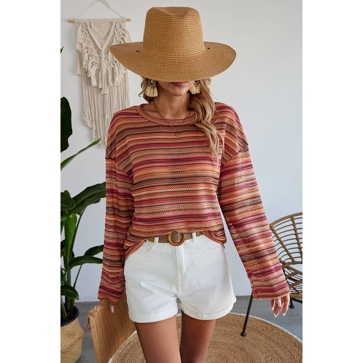 Round Neck Striped Long Sleeve Shirt - FINAL SALE 50% OFF