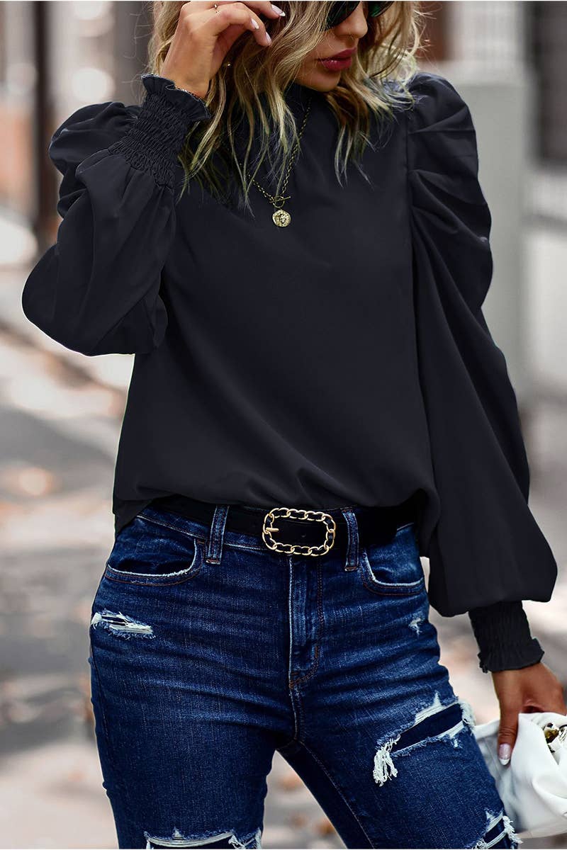 PEASANT SLEEVE HIGH NECK BLOUSE TOP- FINAL SALE 50% OFF
