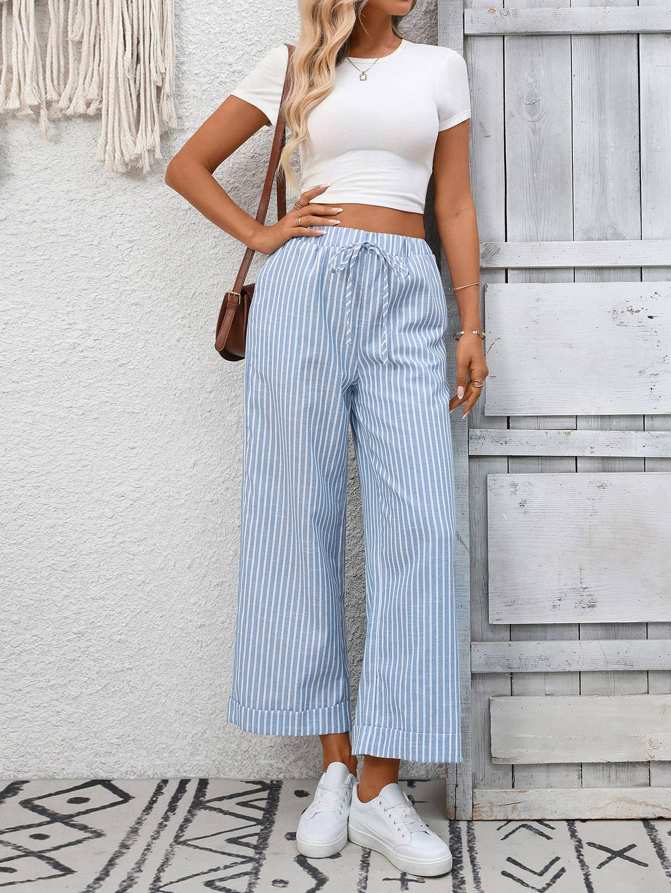 Striped Drawstring Wide Leg Lounge Pants