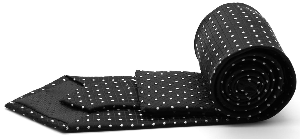 Classic Black Geometric Pattern Necktie & Hanky Set
