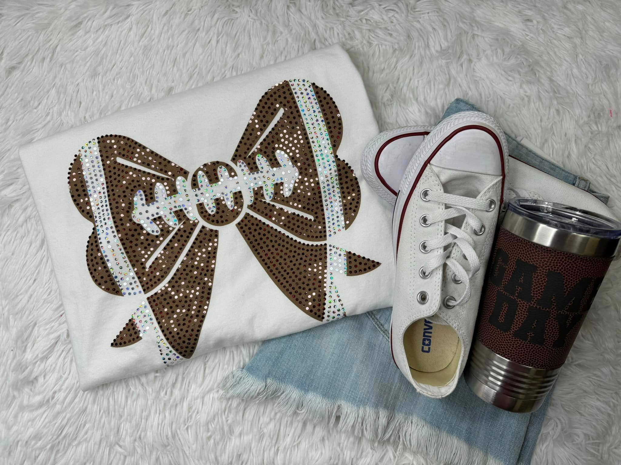 Football Cheer Bow Spangle T-Shirt