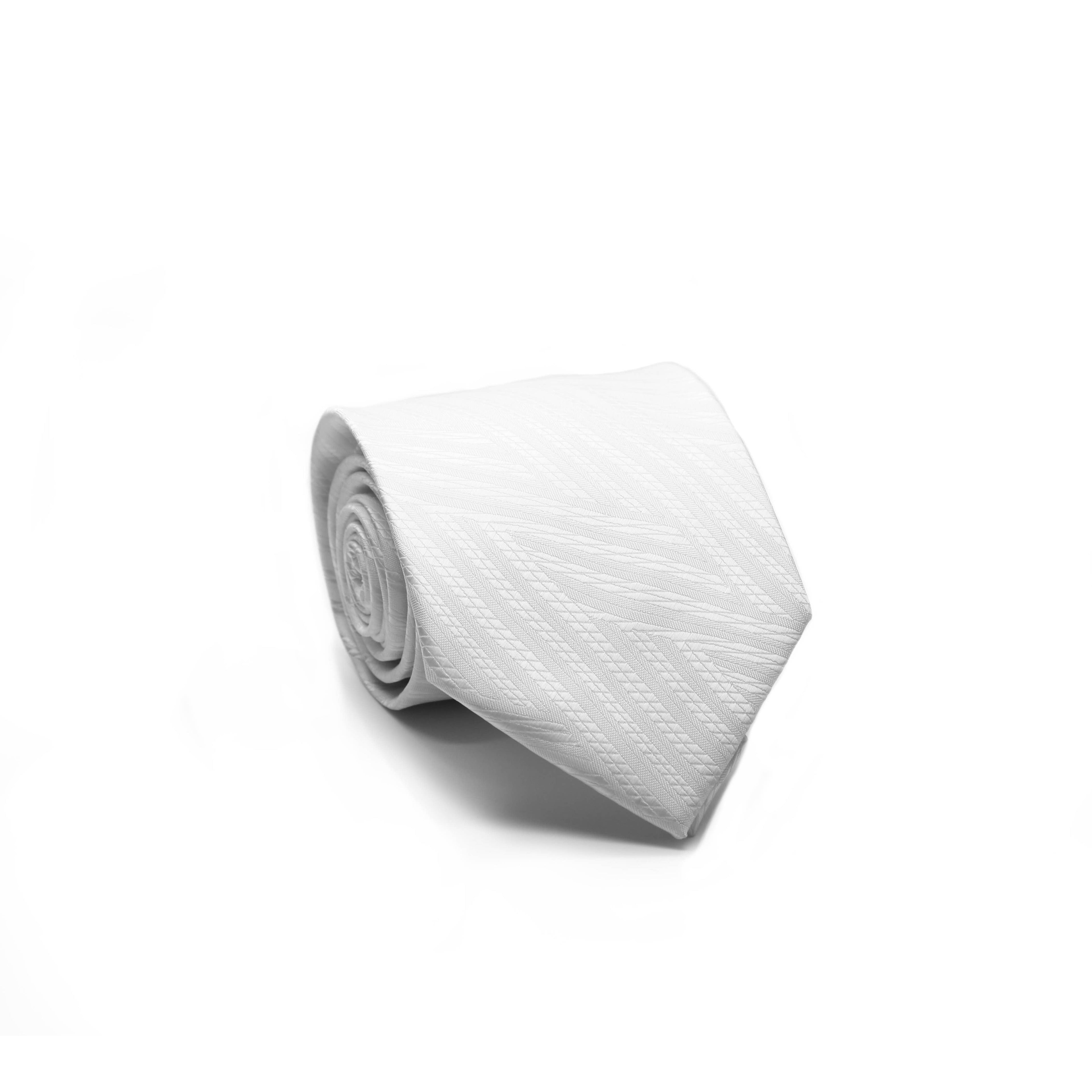 Classic White Geometric Pattern Necktie & Hanky Set