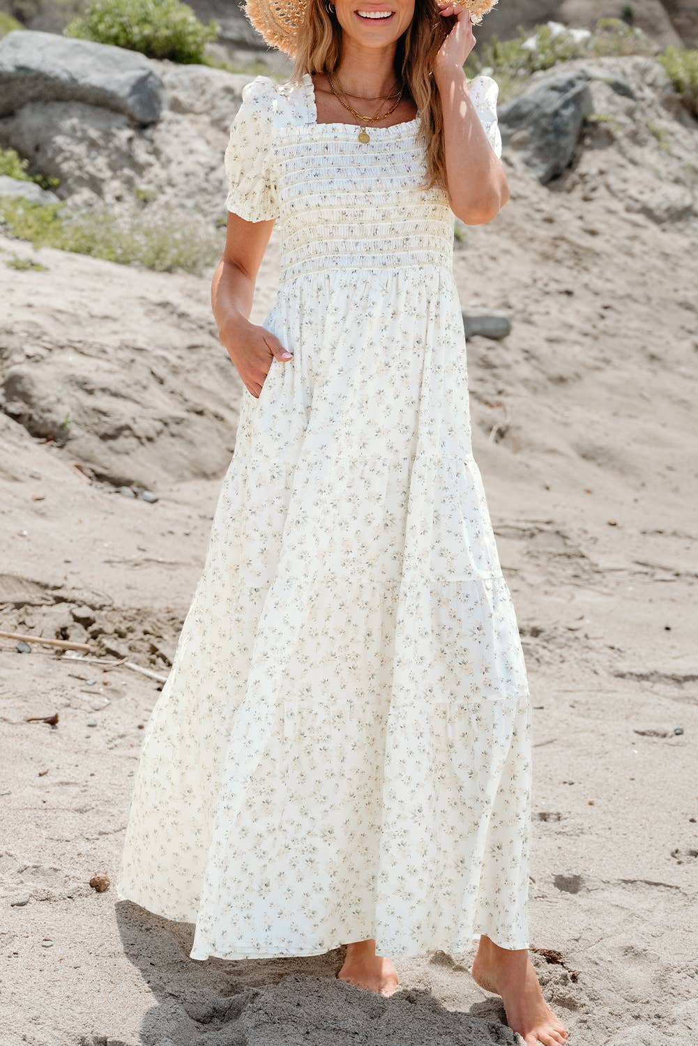 Boho Floral Print Ruffled Shirred Tiered Maxi Dress – The Greenery Florals & Boutique