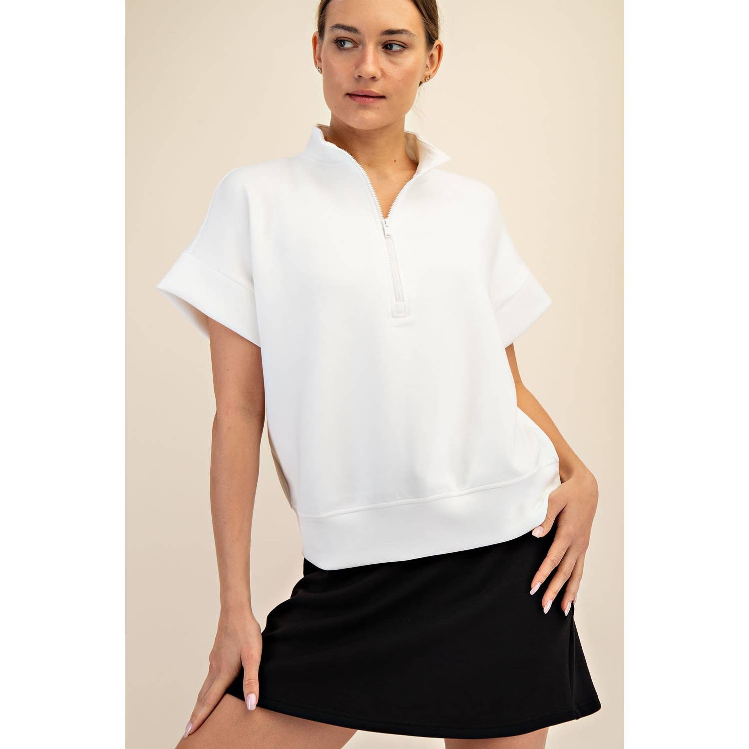 Modal Scuba Quarter Zip Short Sleeve Top - Rae Mode