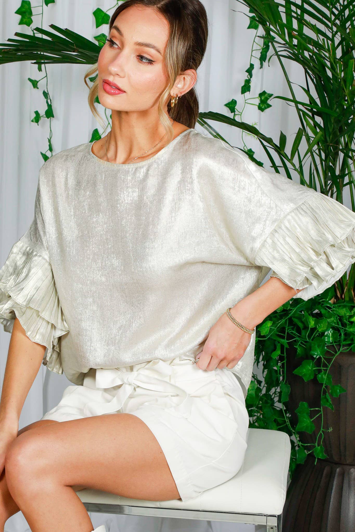 Alayna Pleated Ruffle Blouse