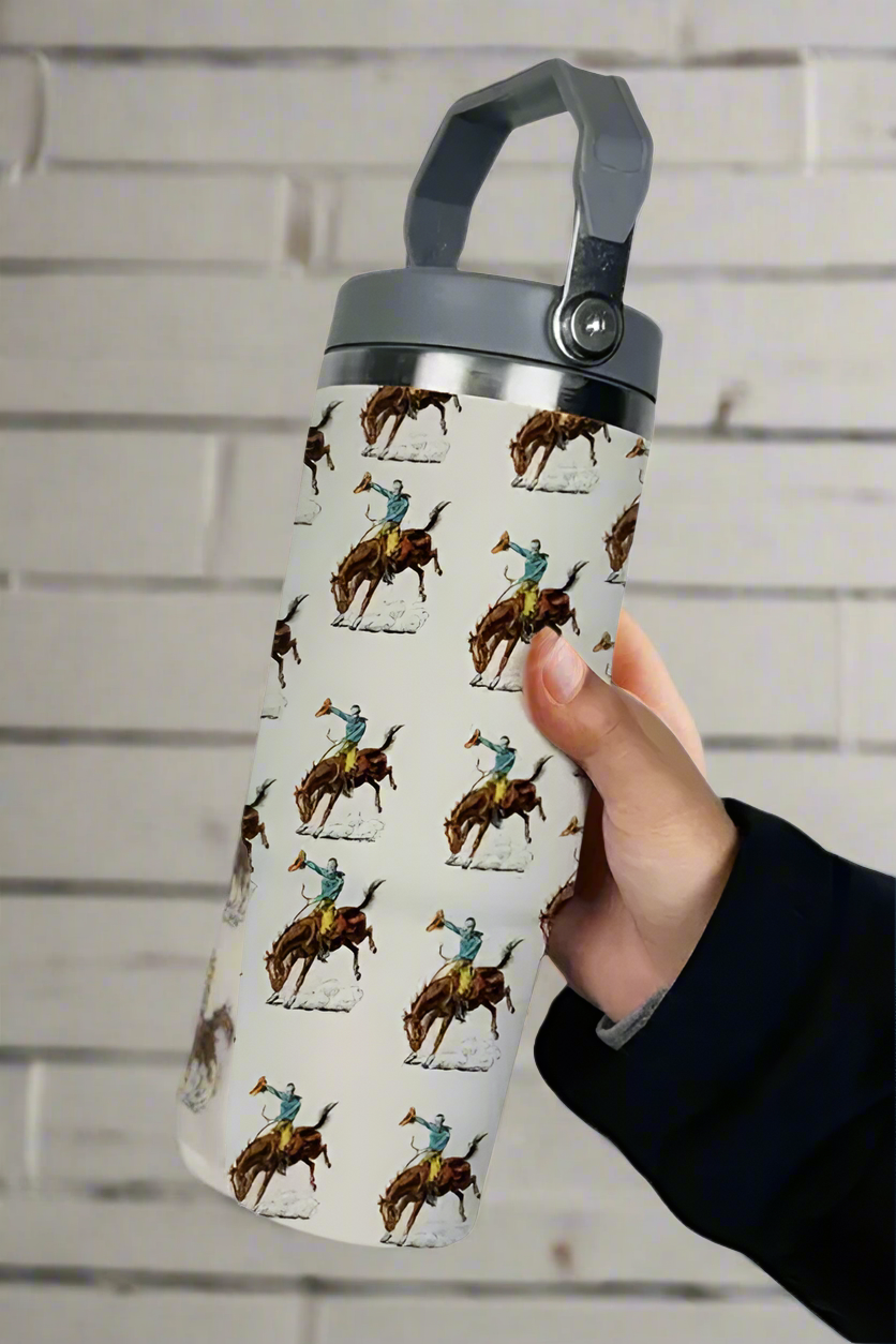 30oz Cream Retro Western Print Tumbler