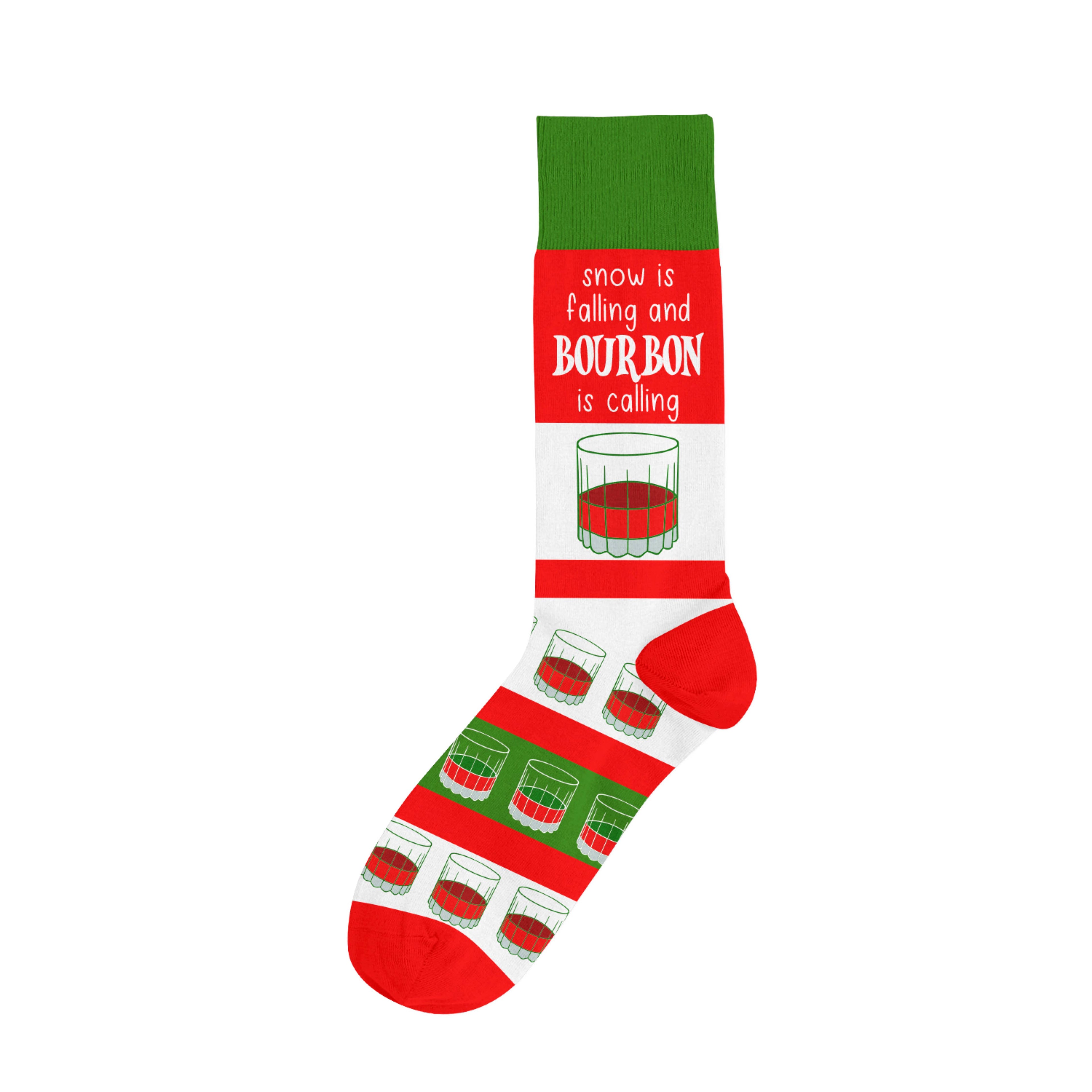 Snow is Falling And Bourbon Is Calling Red/Green/White Socks