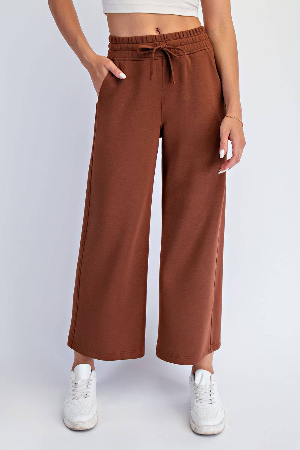 Modal Scuba Cropped Wide Pant - Rae Mode - Espresso / Black