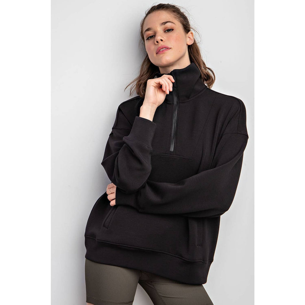 Modal Scuba Quarter Zip Pullover - Rae Mode - Expresso, Black
