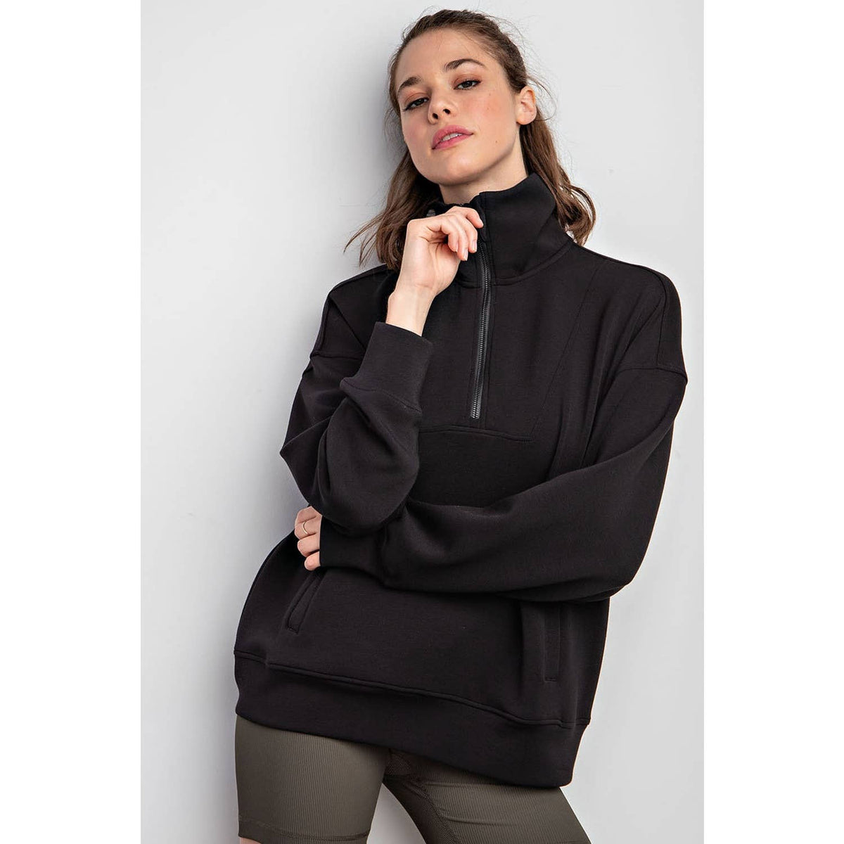 Modal Scuba Quarter Zip Pullover - Rae Mode - Expresso, Black