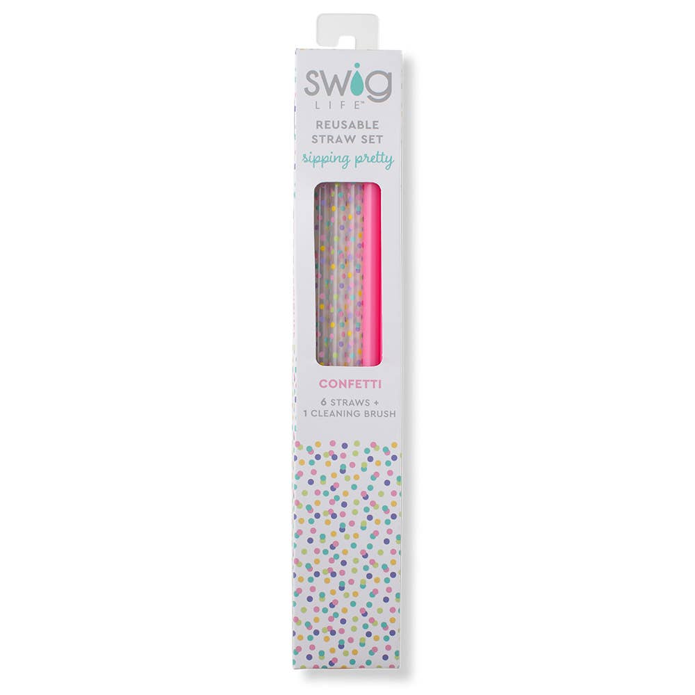 Swig Confetti + Pink Reusable Straw Set