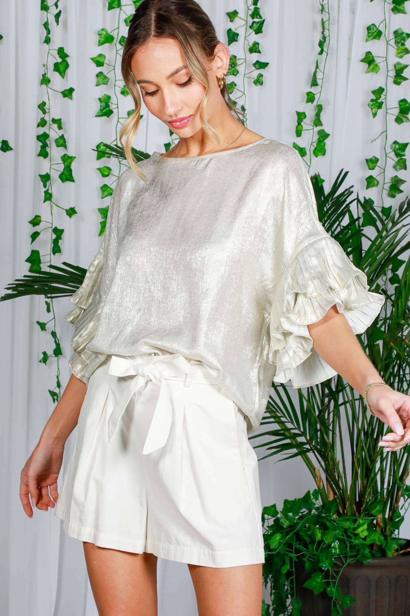 Alayna Pleated Ruffle Blouse