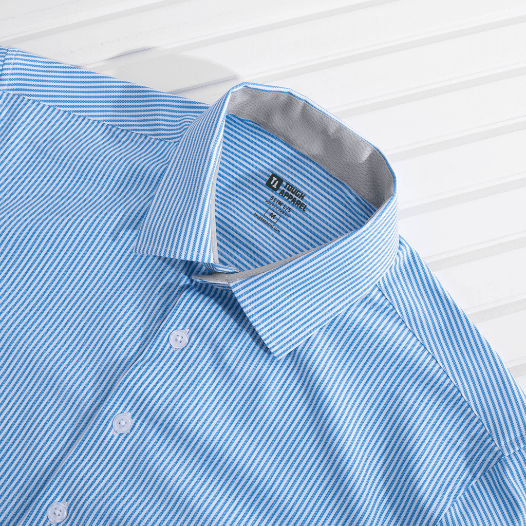 Hustle Performance Dress Shirt - Long Sleeve - Light Blue Banker Stripe