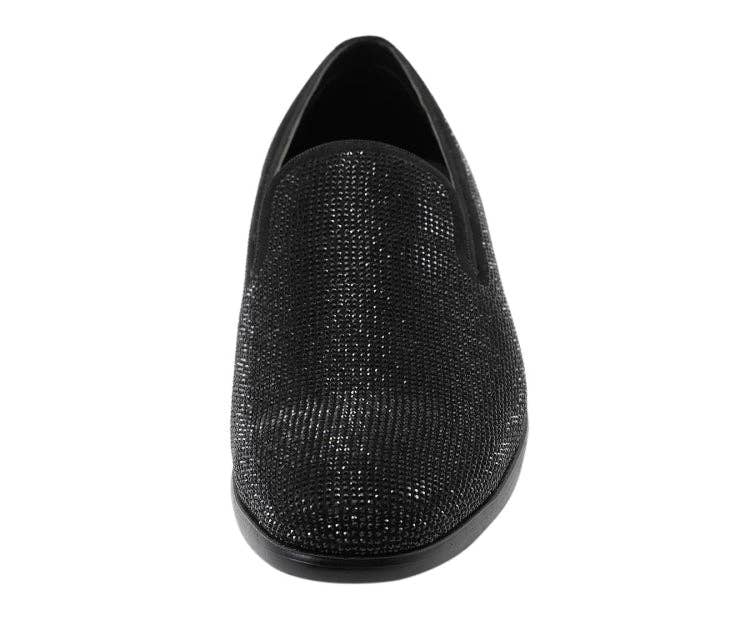 Dazzle Slip-On Dress Loafer - Black Embellished Rhinestone