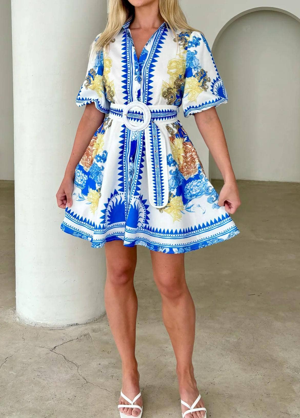 Belted Button-Up Mini Dress