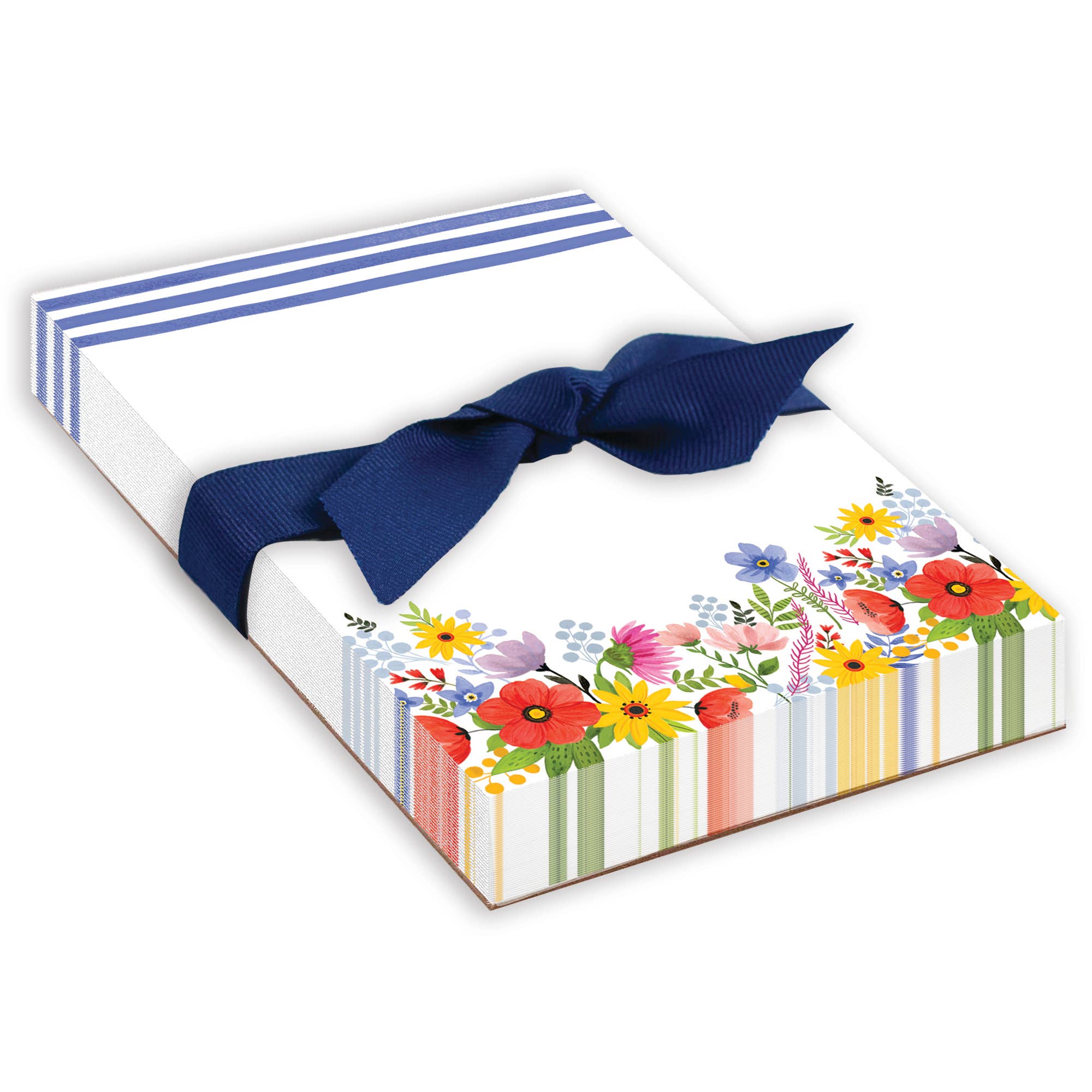 Chunky Bow Notepad - Blue Stripe Flowers
