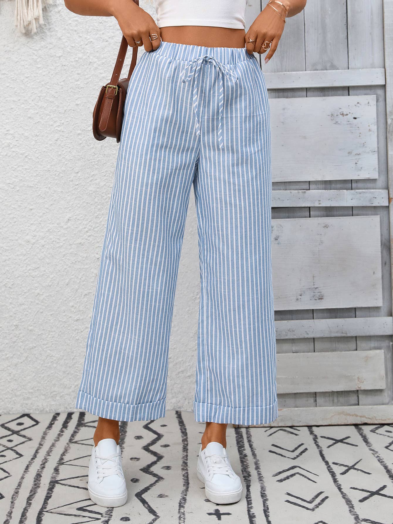 Striped Drawstring Wide Leg Lounge Pants