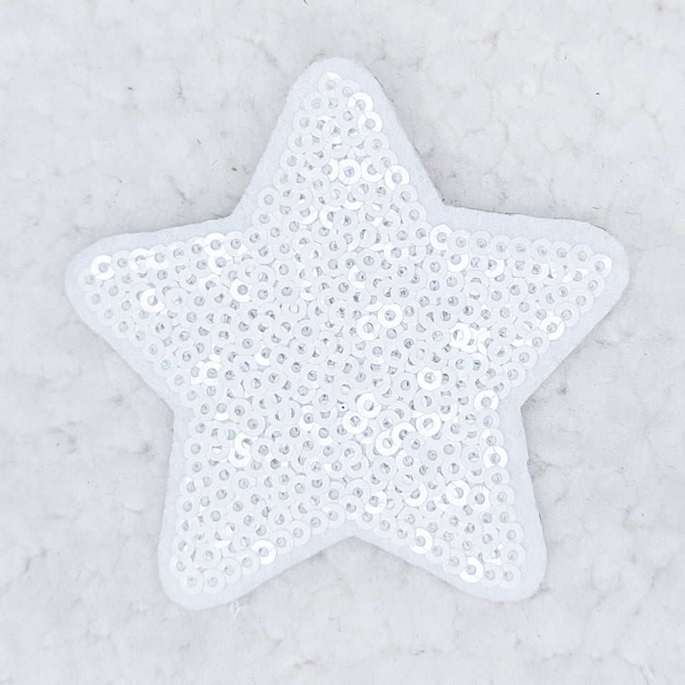 WHITE  sequin STAR HAT/POCKET Patch