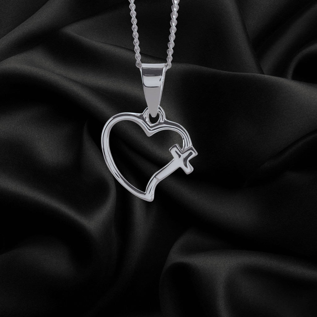 Silver Plated Open Heart With Cross Necklace