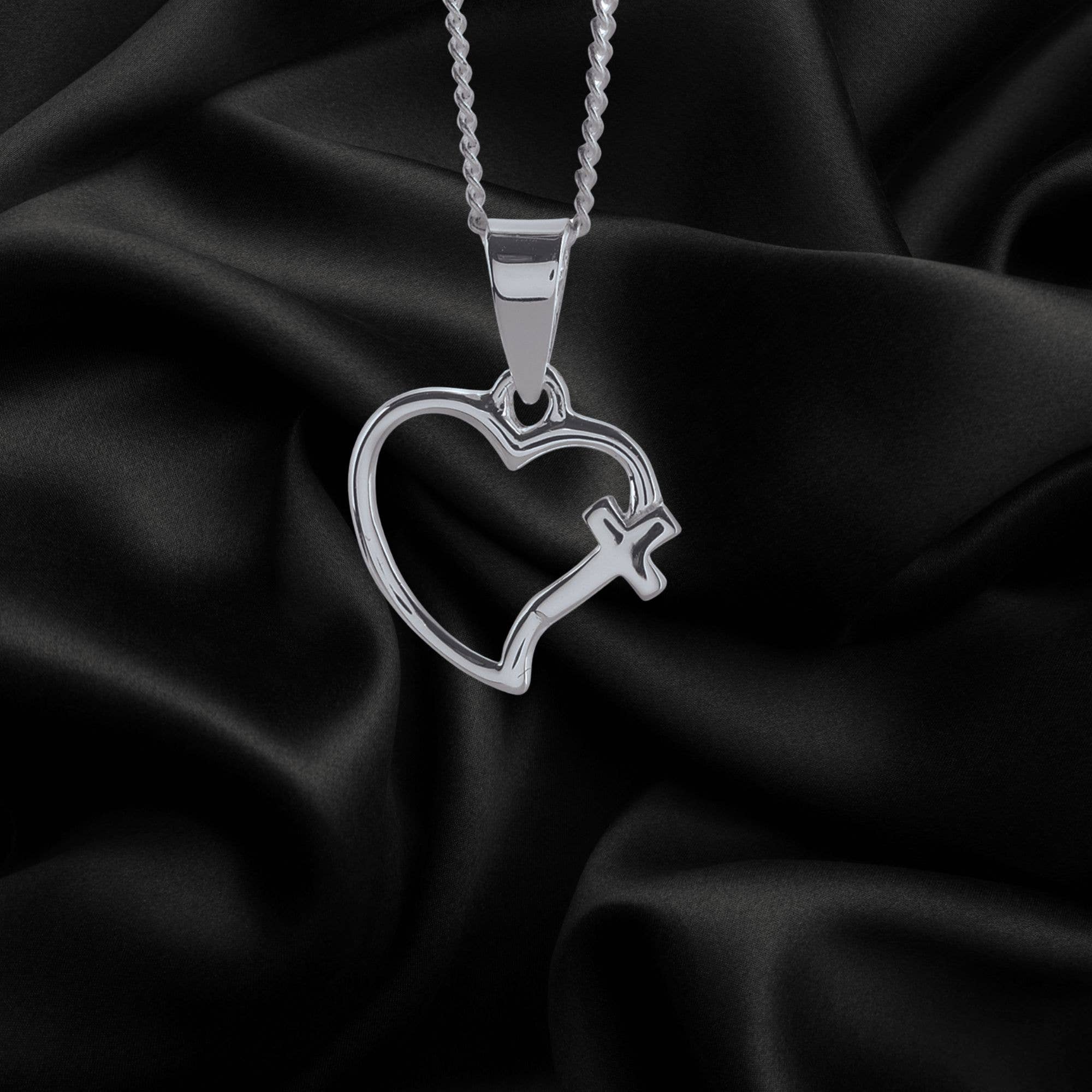 Silver Plated Open Heart With Cross Necklace