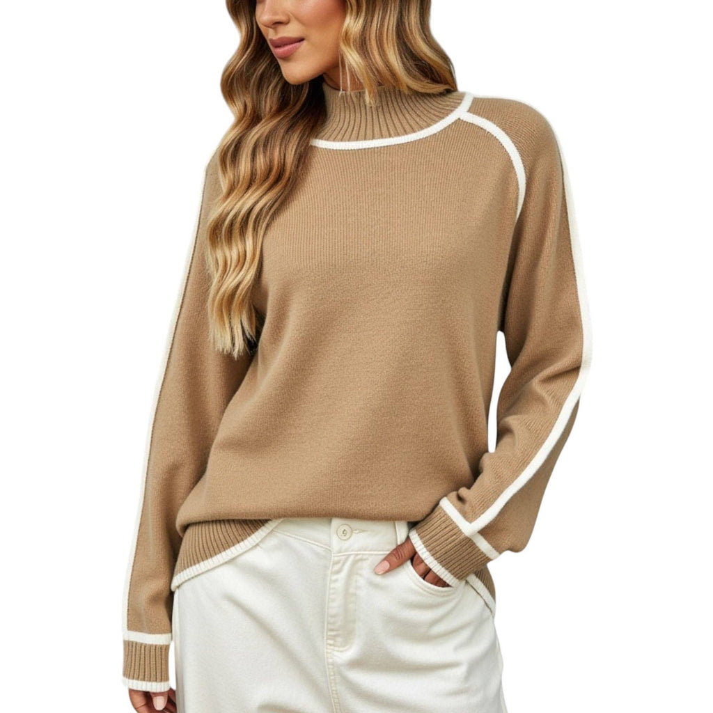 Kimmi Knit Sweater with Contrast Trim and Mock Neck