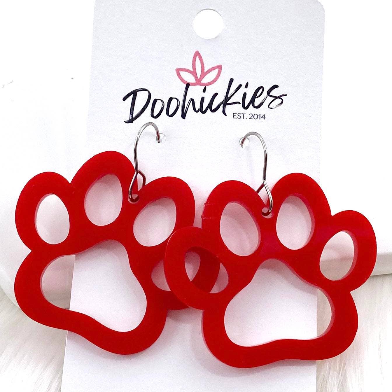 2" Custom Acrylic Maroon Paw Spirit Earrings