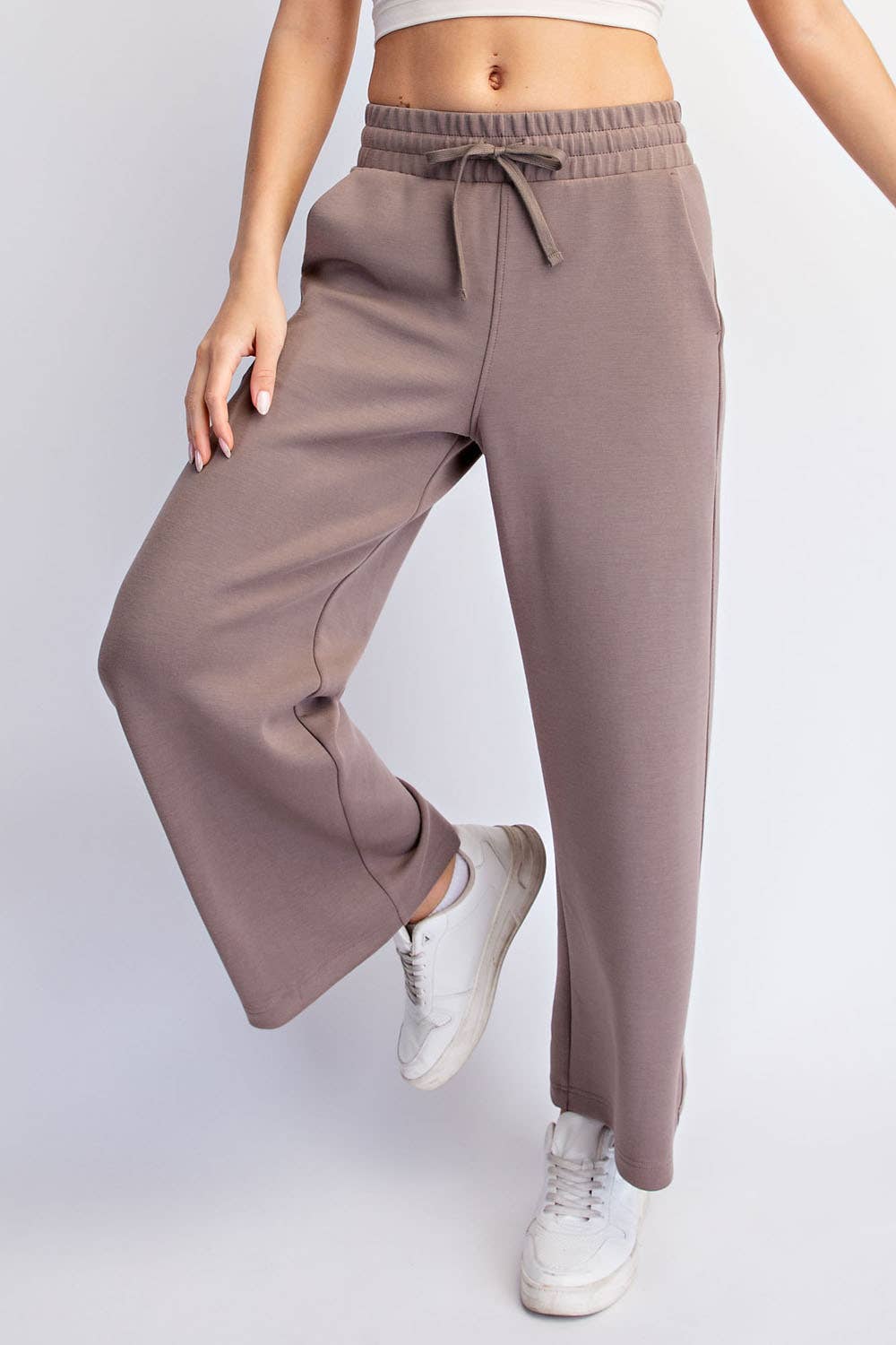 Modal Scuba Cropped Wide Pant - Rae Mode - Espresso / Black