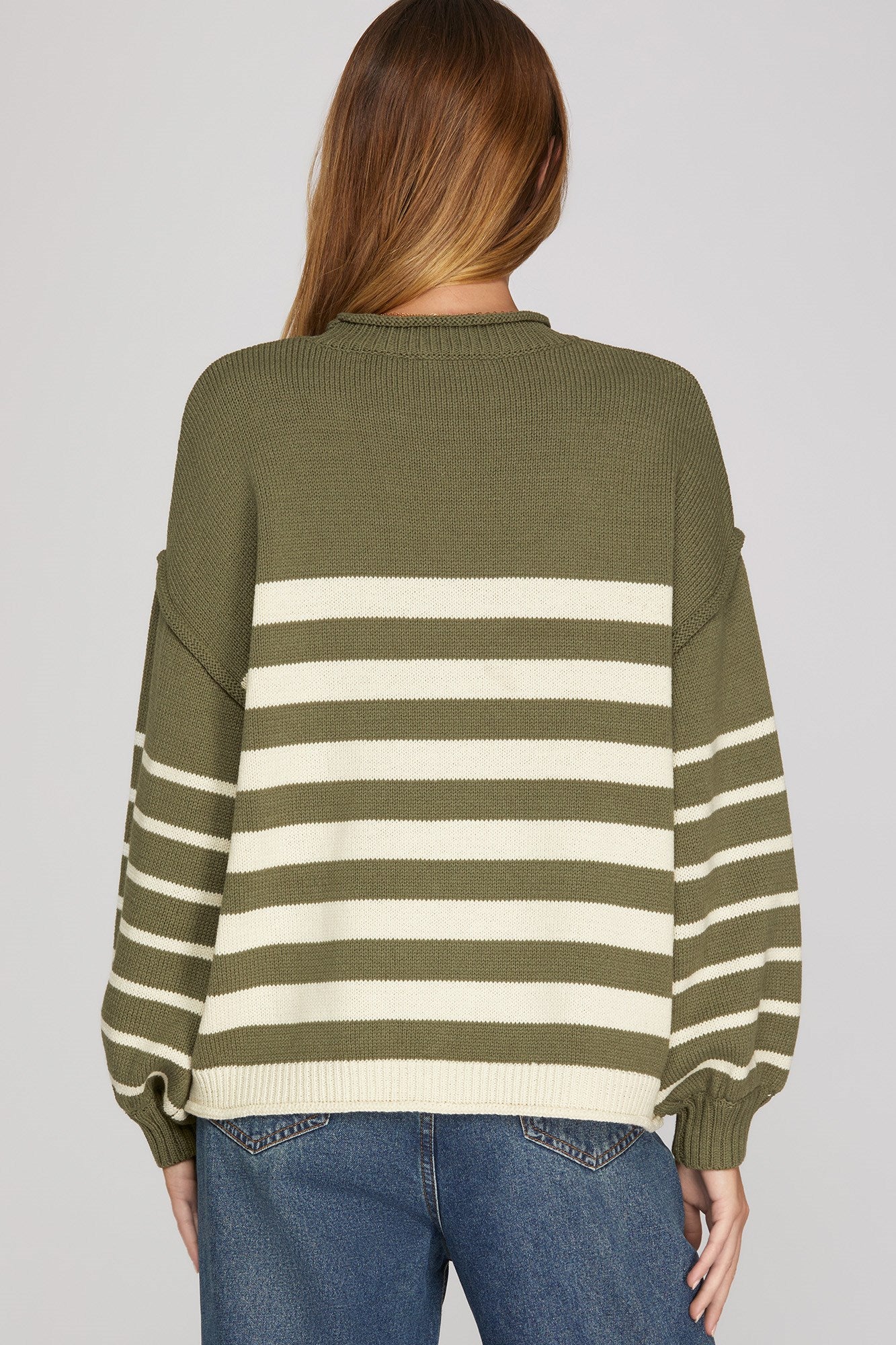 She+Sky Olive Green & Ivory Striped Sweater