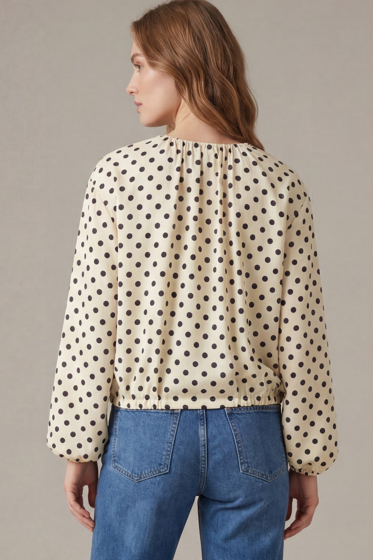 She+Sky Ivory & Black Polka Dot Zip Front Blouse