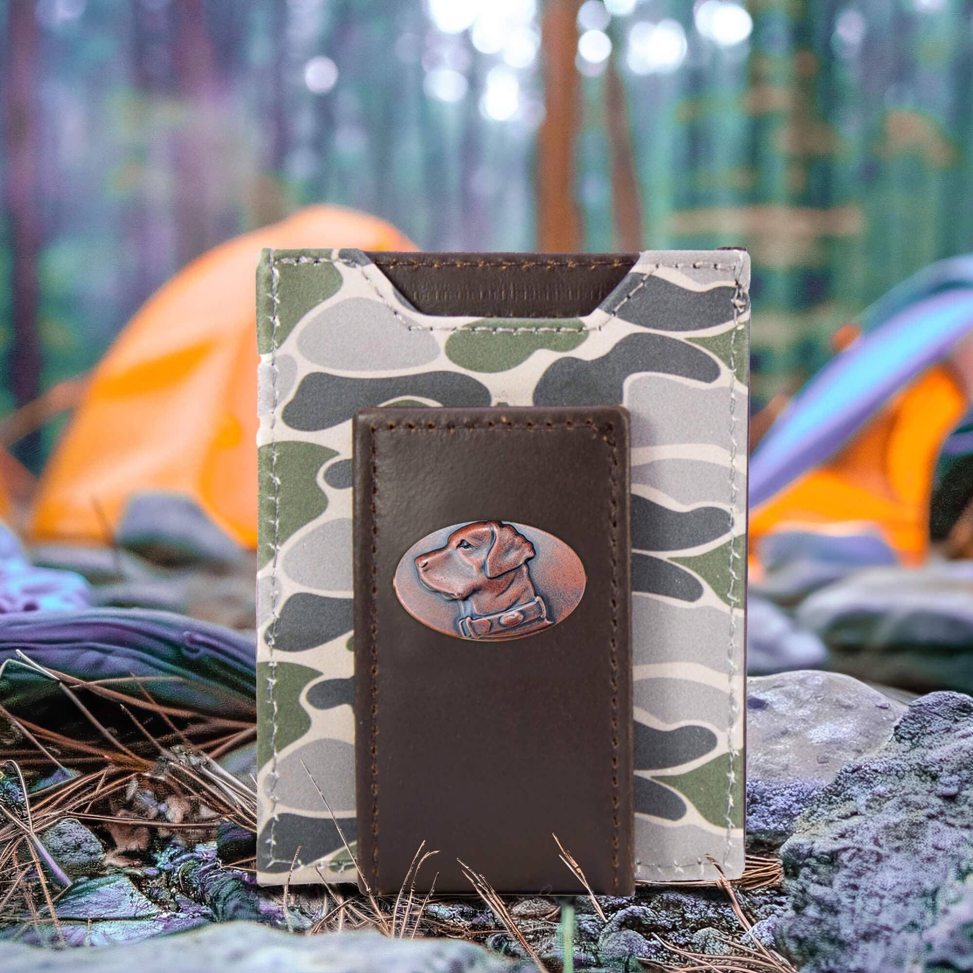 Lab Men's Magnetic Front Pocket Old School Camo Leather Wallet.