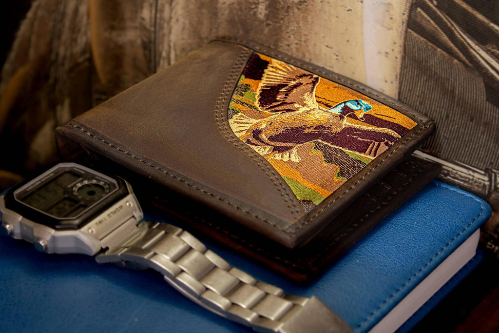 Mallard Men's Bifold Woven Patch Leather Wallet.
