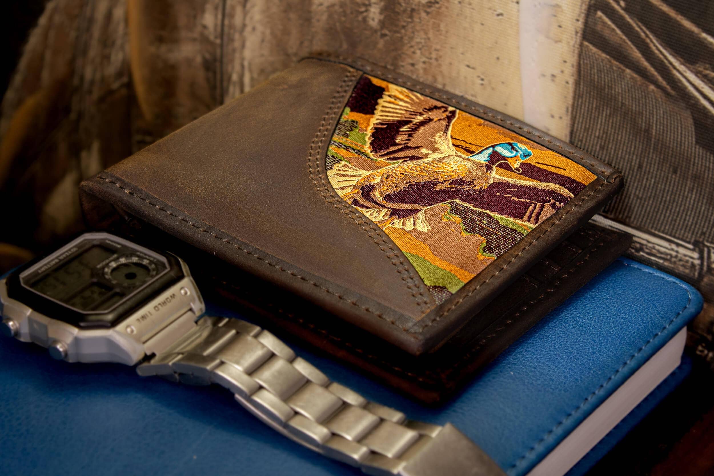 Mallard Men's Bifold Woven Patch Leather Wallet.