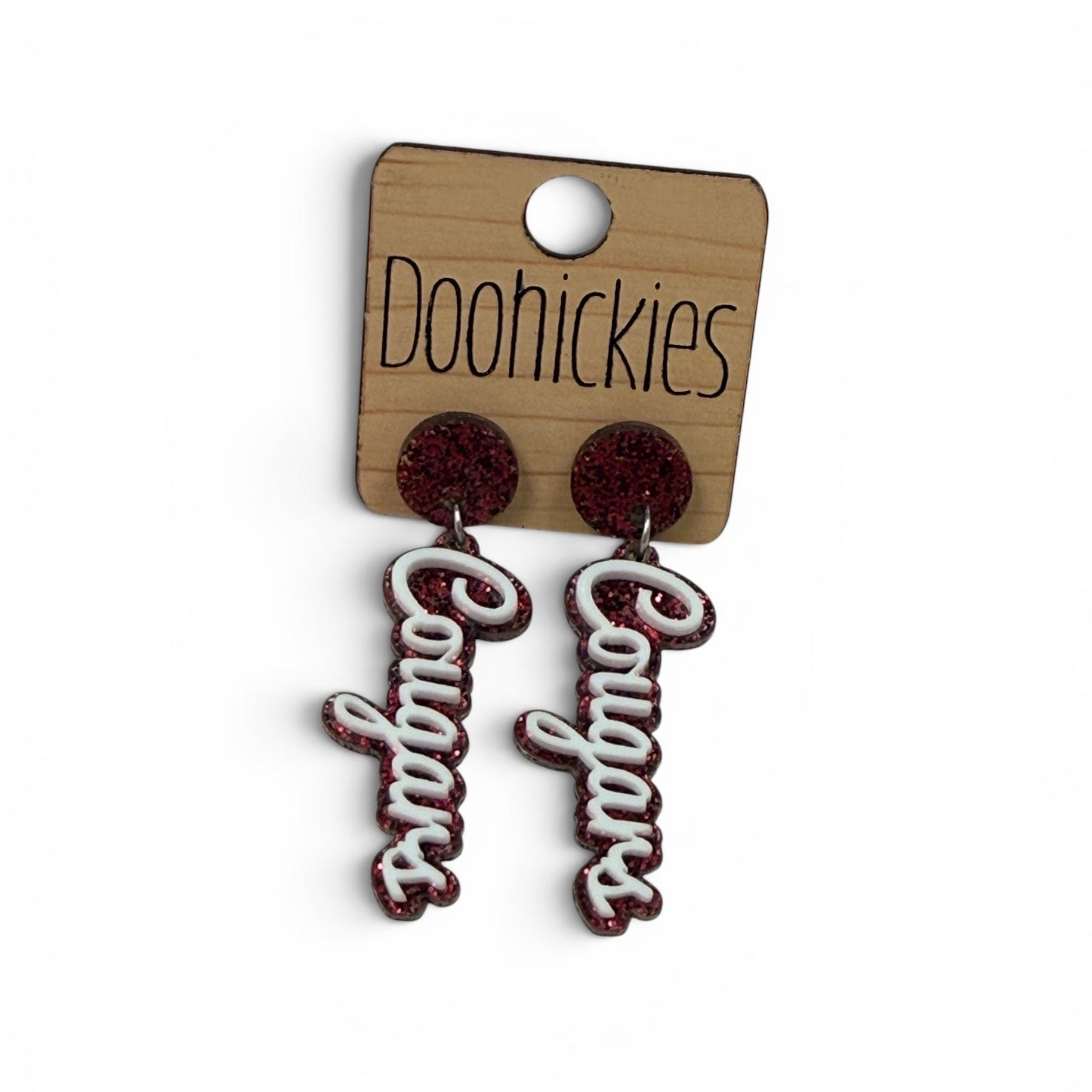 2" Custom Script Layered Cougar Spirit Acrylic Earrings