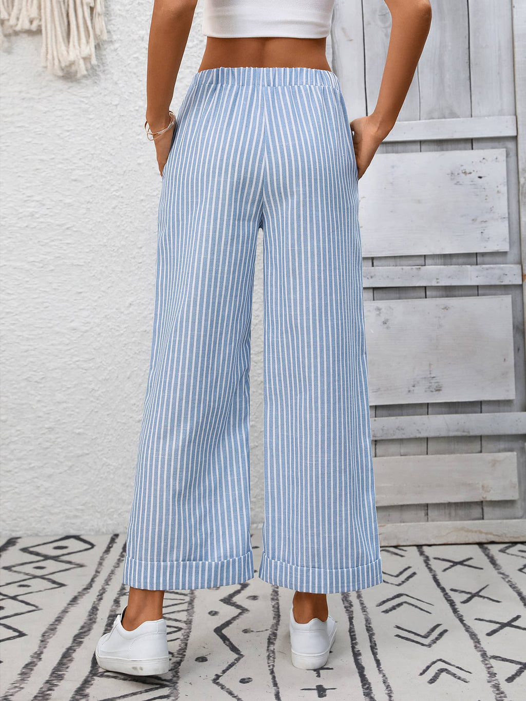 Striped Drawstring Wide Leg Lounge Pants