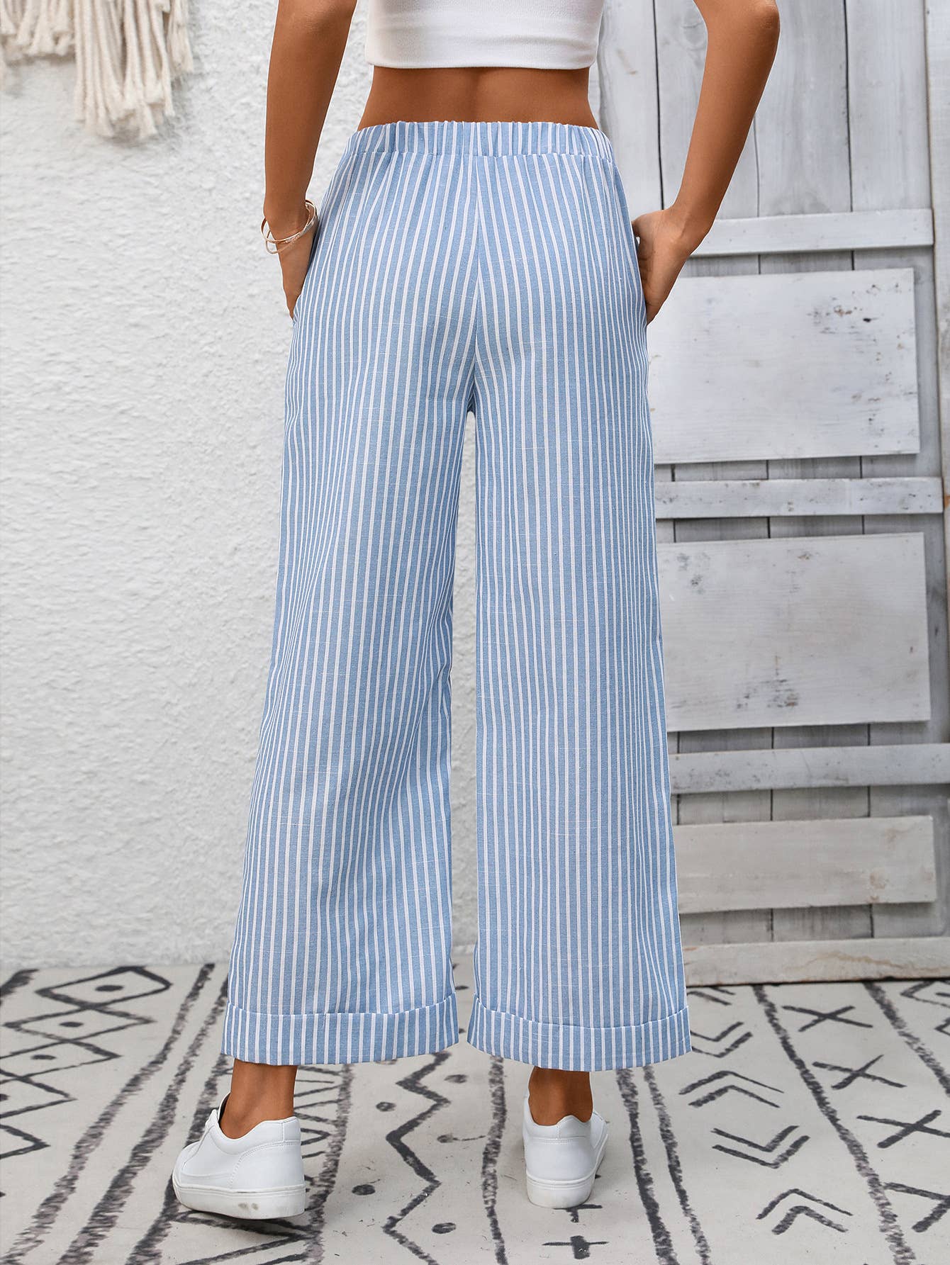 Striped Drawstring Wide Leg Lounge Pants