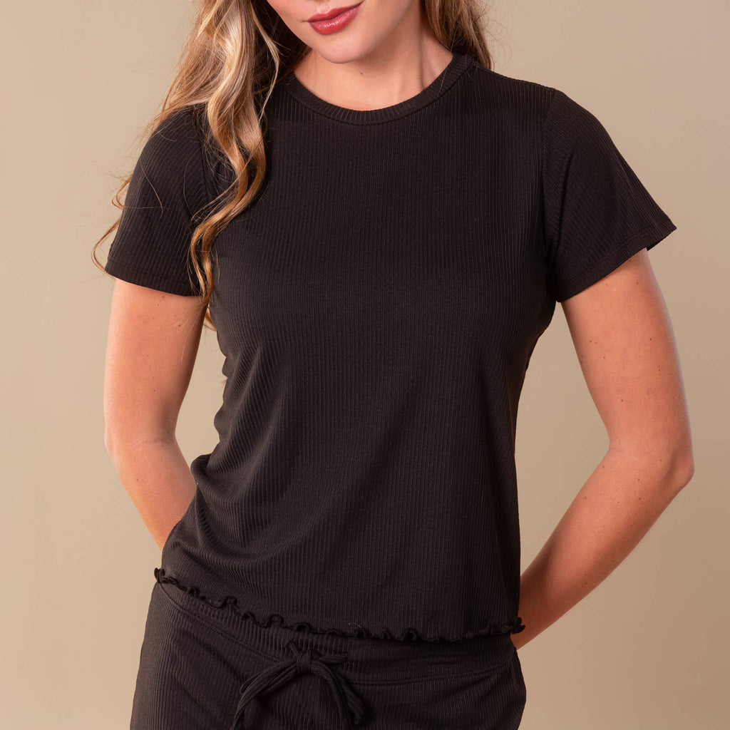 Black Bliss Pajama Top | Soft Rib-Knit PJ Shirt