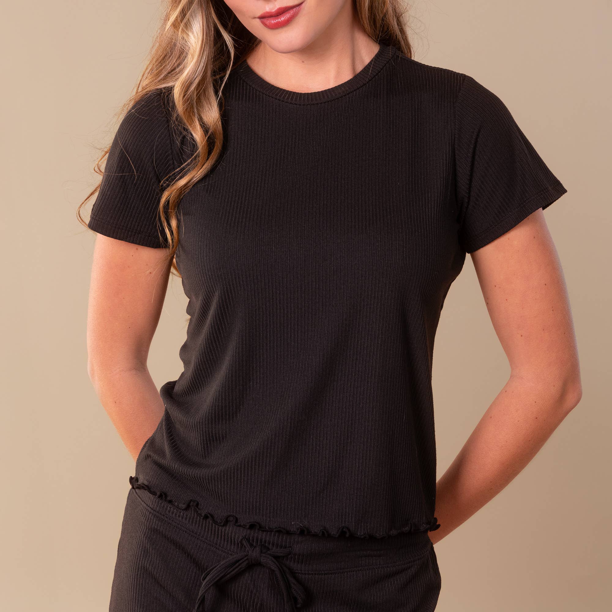 Black Bliss Pajama Top | Soft Rib-Knit PJ Shirt