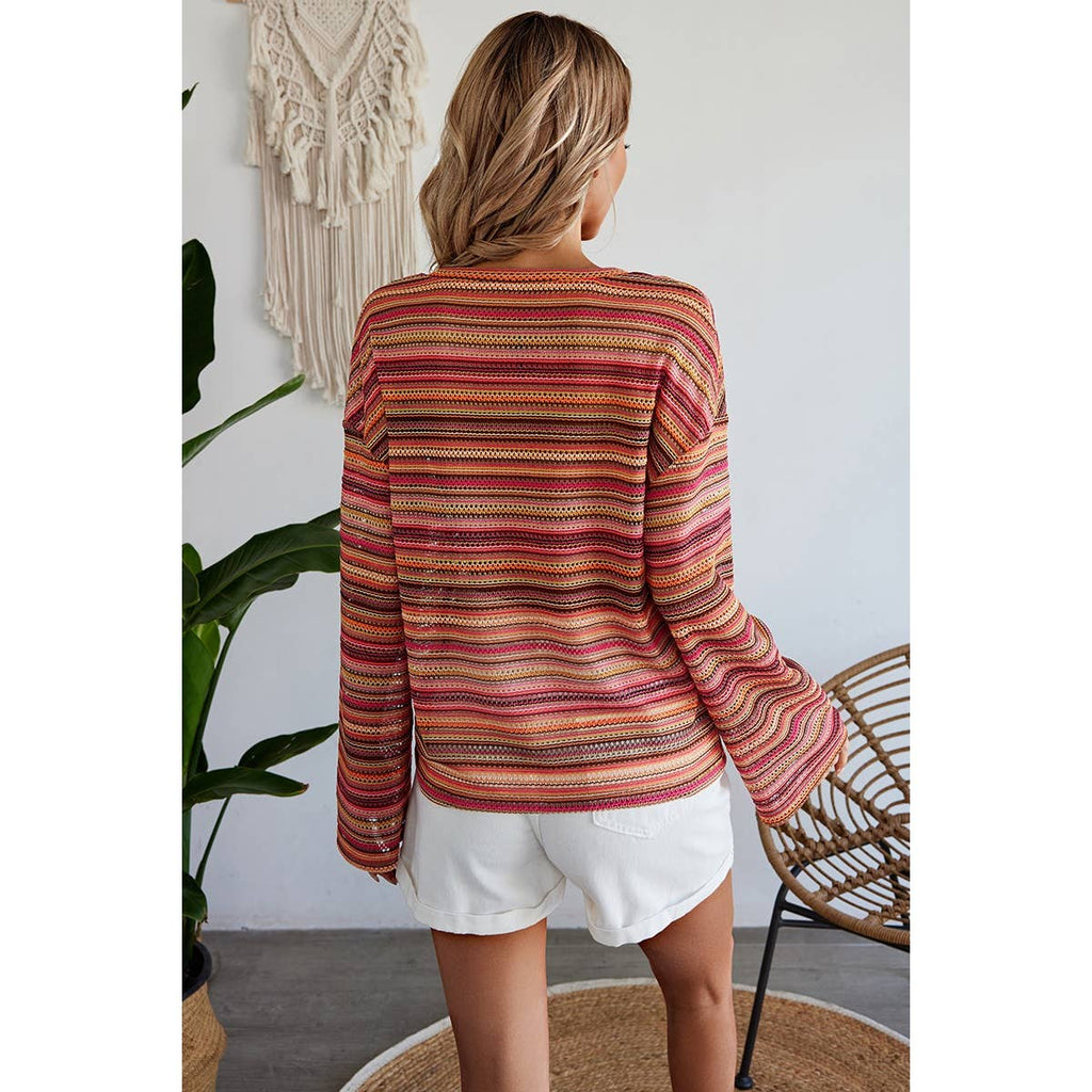 Round Neck Striped Long Sleeve Shirt - FINAL SALE 50% OFF