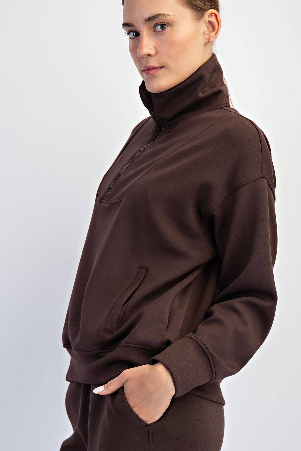 Modal Scuba Quarter Zip Pullover - Rae Mode - Expresso, Black