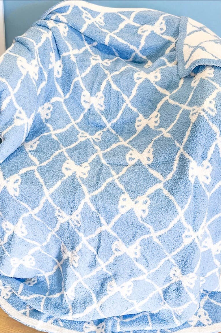 Luxury Blanket - Blue and White Bow