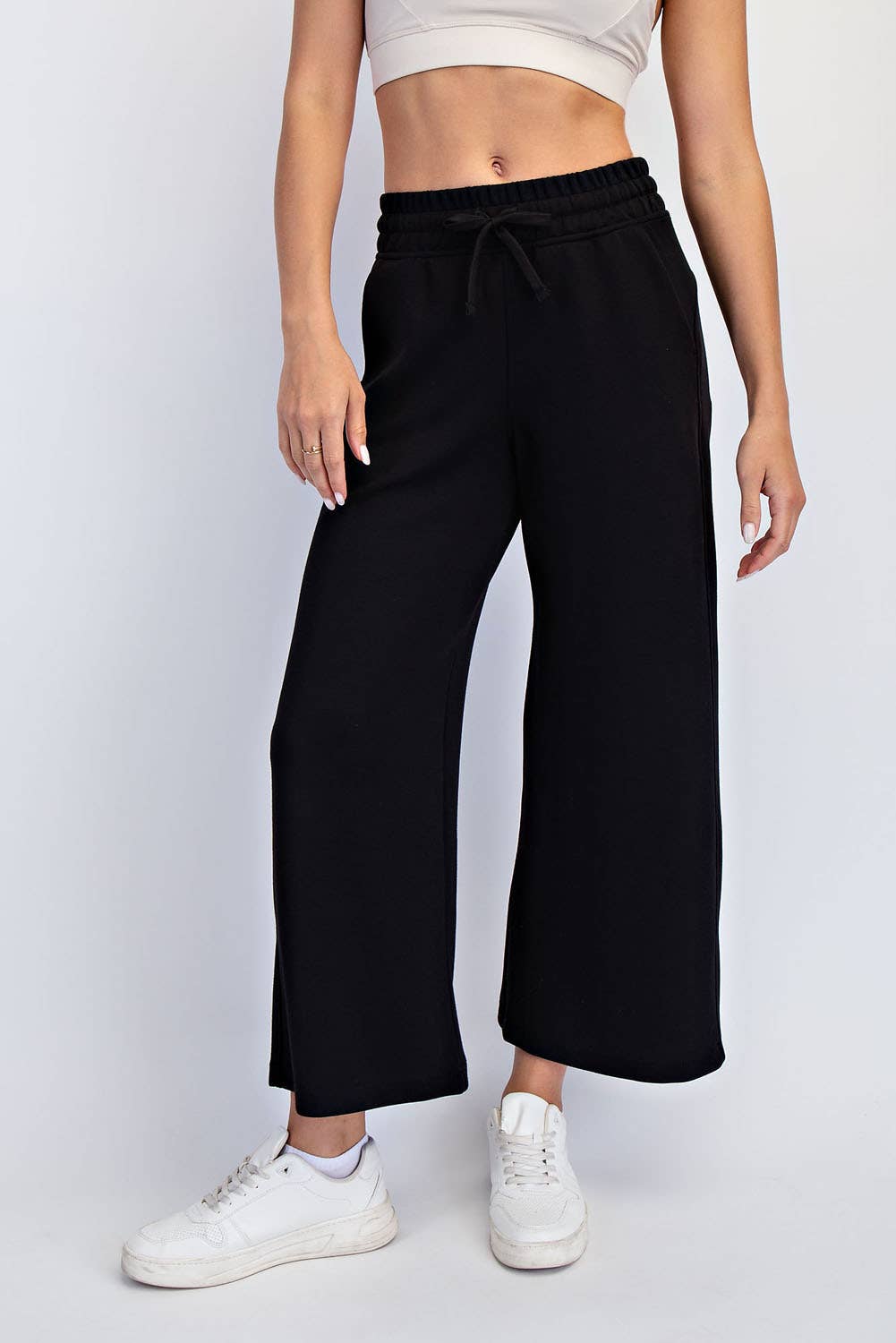 Modal Scuba Cropped Wide Pant - Rae Mode - Espresso / Black